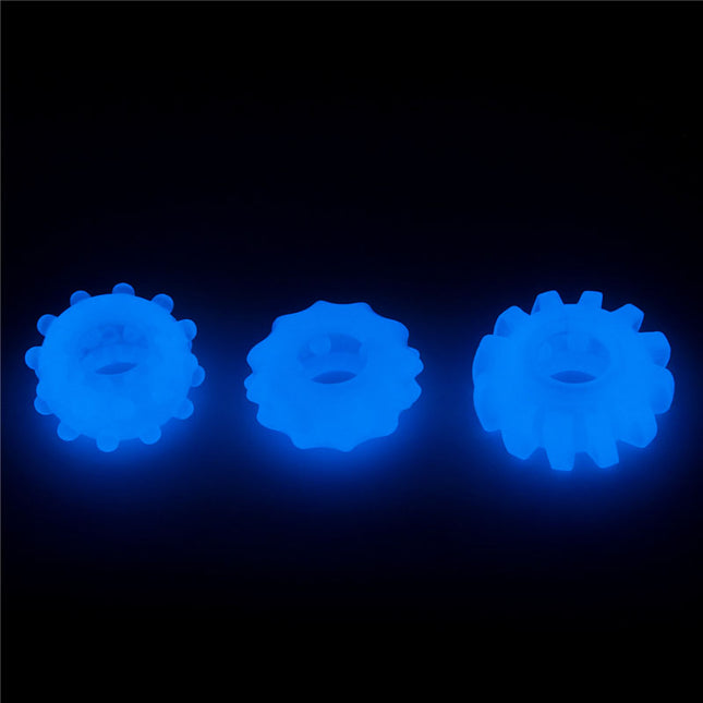 Lumino Play Glow in the Dark Blue Cock Rings - Set of 3