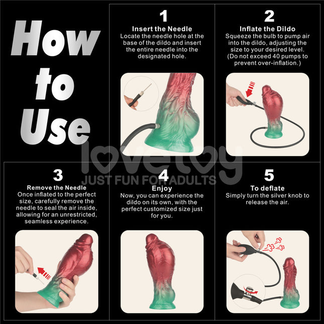 Aerosx 8 Inch Dual Density Red/Green 28 cm Inflatable Fantasy Dildo