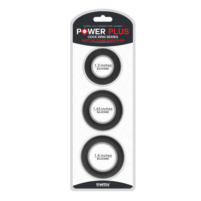 Power Plus Soft Silicone Snug Black Cock Rings Set of 3