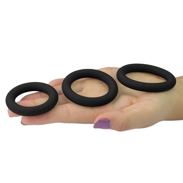 Power Plus Soft Silicone Snug Black Cock Rings Set of 3