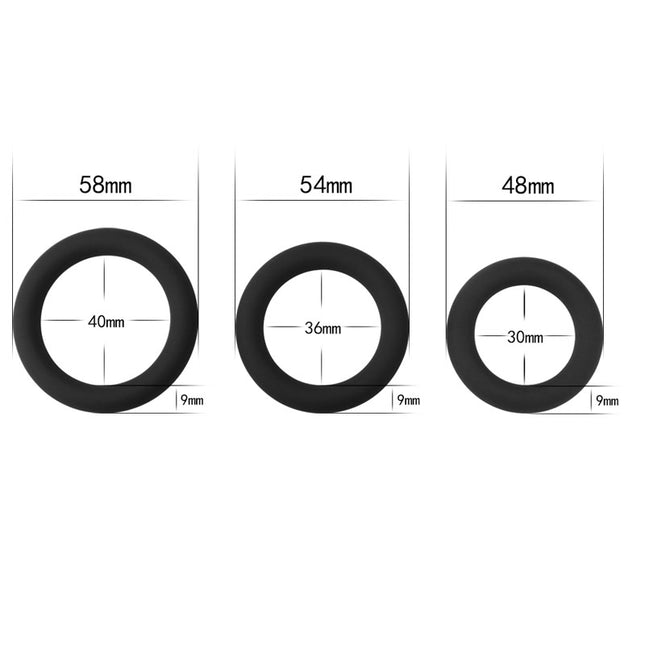 Power Plus Soft Silicone Snug Black Cock Rings Set of 3