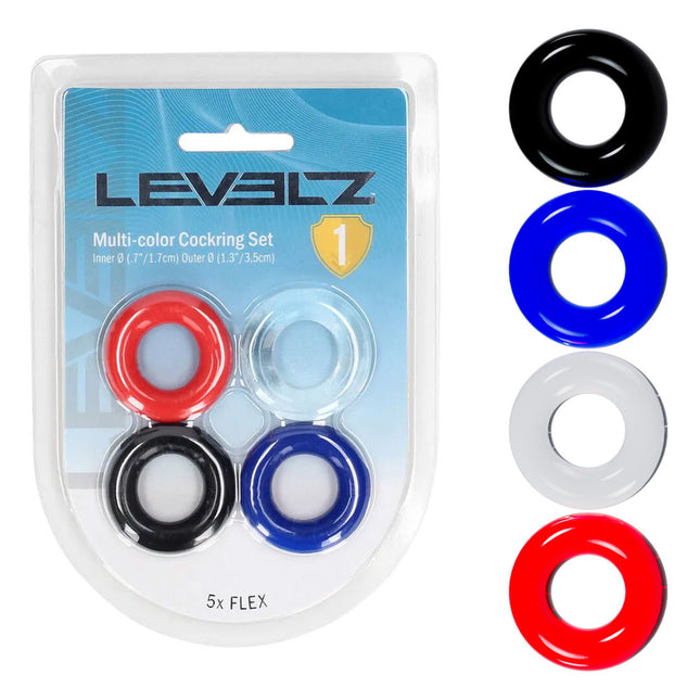 LEVELZ Multicolour Cock Ring Set - 4 Pack - Coloured Cock Rings