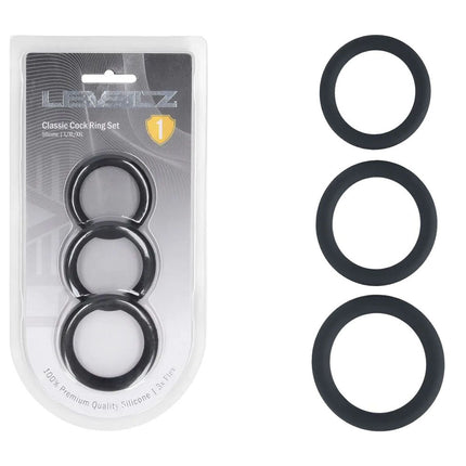 LEVELZ Classic Silicone Cock Ring Set - L/XL/XXL - Black Cock Rings