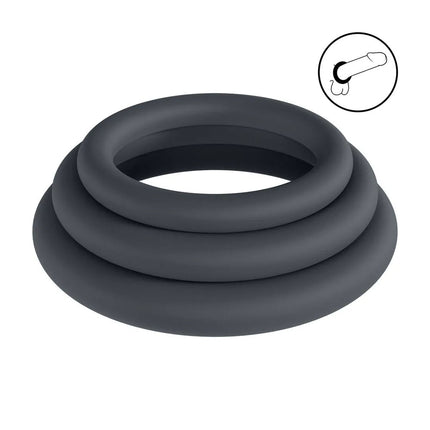 LEVELZ Classic Silicone Cock Ring Set - L/XL/XXL - Black Cock Rings