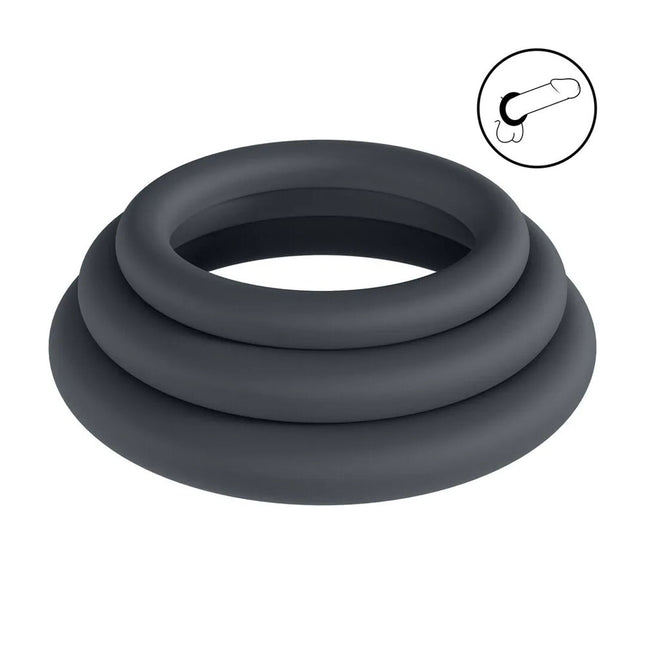 LEVELZ Classic Silicone Cock Ring Set - L/XL/XXL - Black Cock Rings