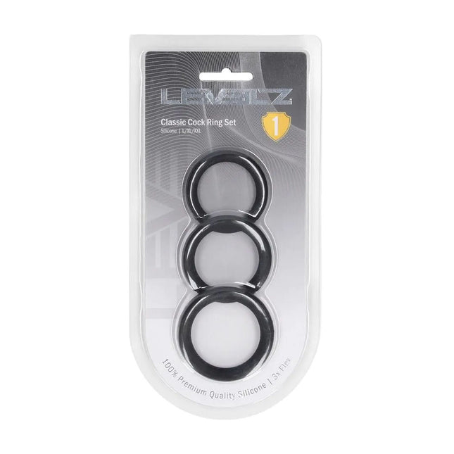 LEVELZ Classic Silicone Cock Ring Set - L/XL/XXL - Black Cock Rings