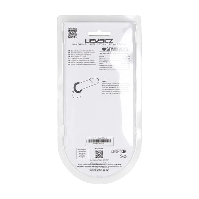 LEVELZ Classic Silicone Cock Ring Set - L/XL/XXL - Black Cock Rings