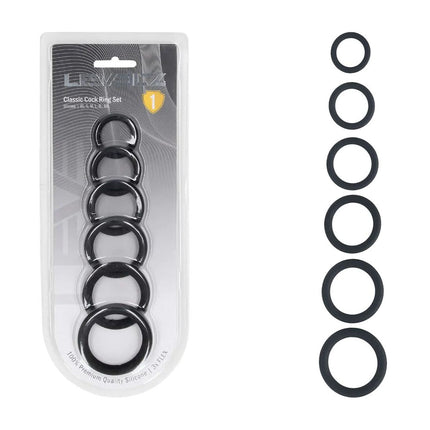 LEVELZ Classic Silicone Cock Ring Set of 6 - Black Cock Rings