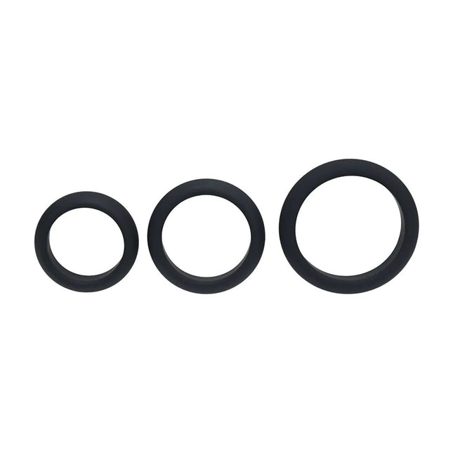 LEVELZ Wide O Silicone Cock Ring Set of 3 - S/M/L - Black Cock Rings