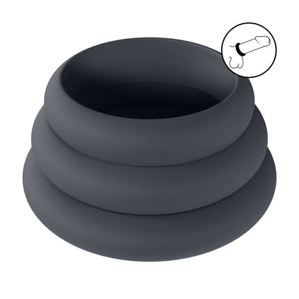 LEVELZ Wide O Silicone Cock Ring Set of 3 - S/M/L - Black Cock Rings
