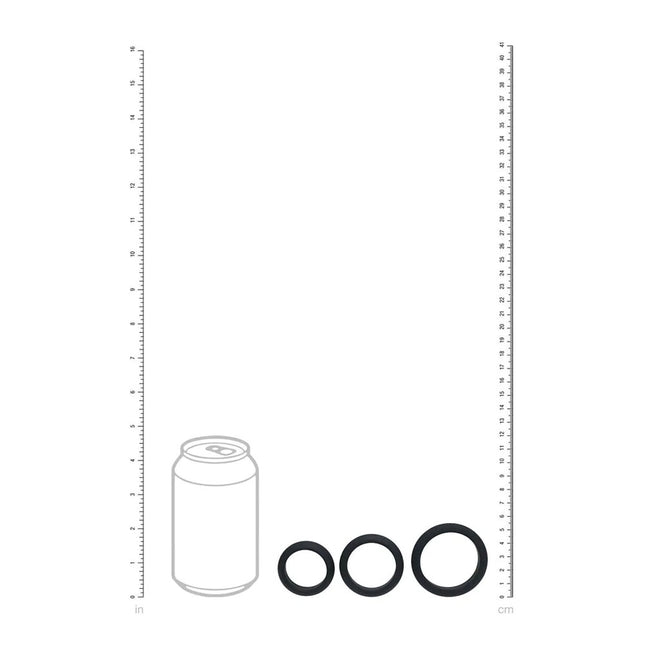 LEVELZ Wide O Silicone Cock Ring Set of 3 - S/M/L - Black Cock Rings