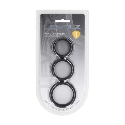 LEVELZ Wide O Silicone Cock Ring Set of 3 - S/M/L - Black Cock Rings