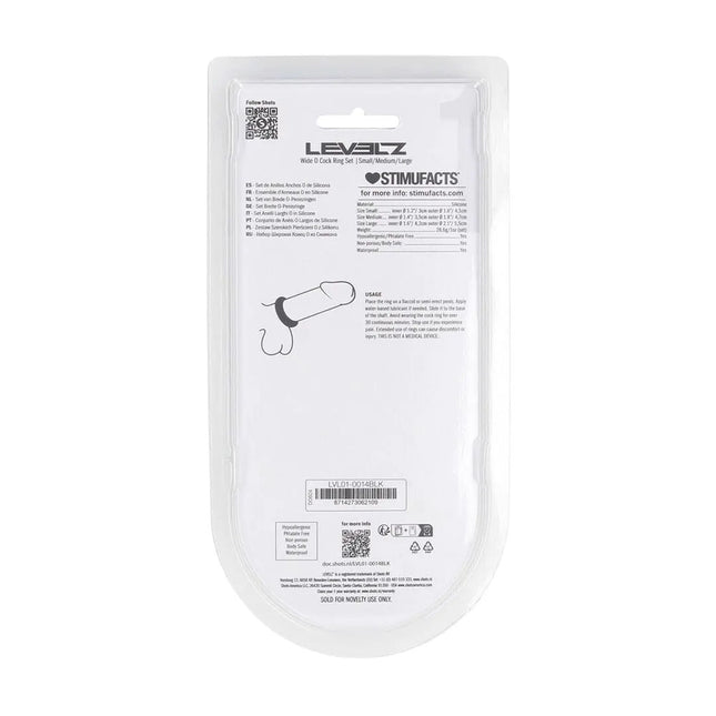 LEVELZ Wide O Silicone Cock Ring Set of 3 - S/M/L - Black Cock Rings