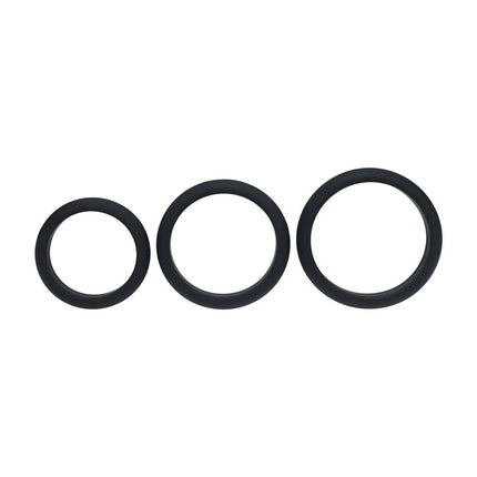 LEVELZ Wide O Silicone Cock Ring Set of 3 - L/XL/2X - Black Cock Rings