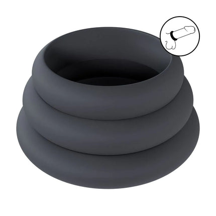LEVELZ Wide O Silicone Cock Ring Set of 3 - L/XL/2X - Black Cock Rings