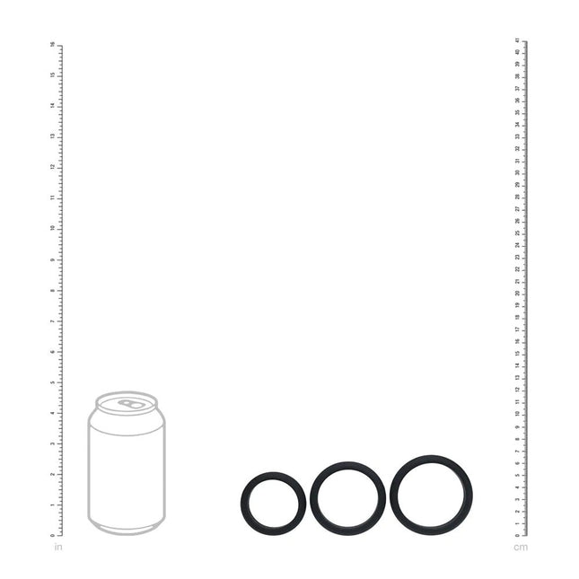LEVELZ Wide O Silicone Cock Ring Set of 3 - L/XL/2X - Black Cock Rings