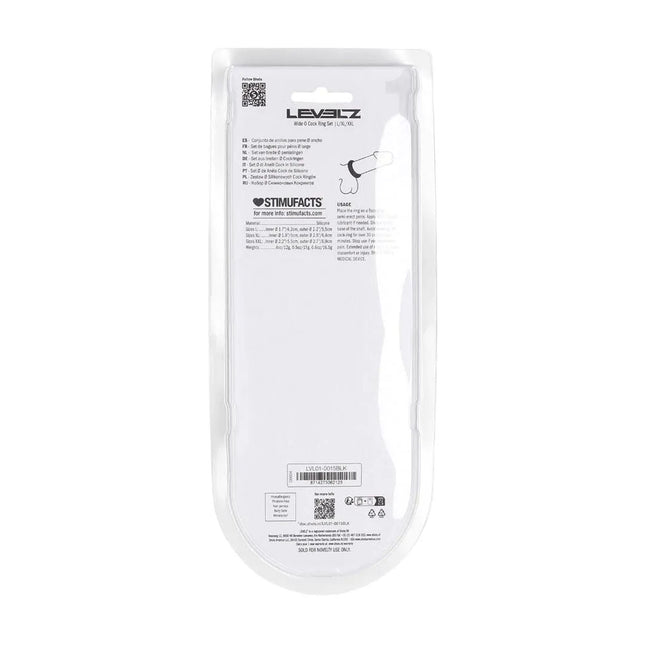 LEVELZ Wide O Silicone Cock Ring Set of 3 - L/XL/2X - Black Cock Rings