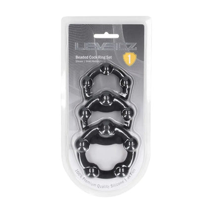 LEVELZ Beaded Silicone Cock Ring Set of 3 - Black