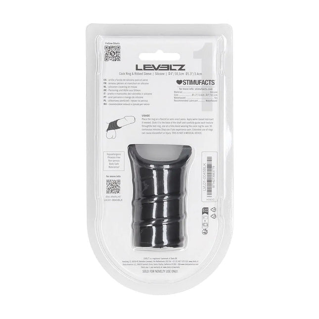 LEVELZ Silicone Cock Ring & Ribbed Sleeve - Black