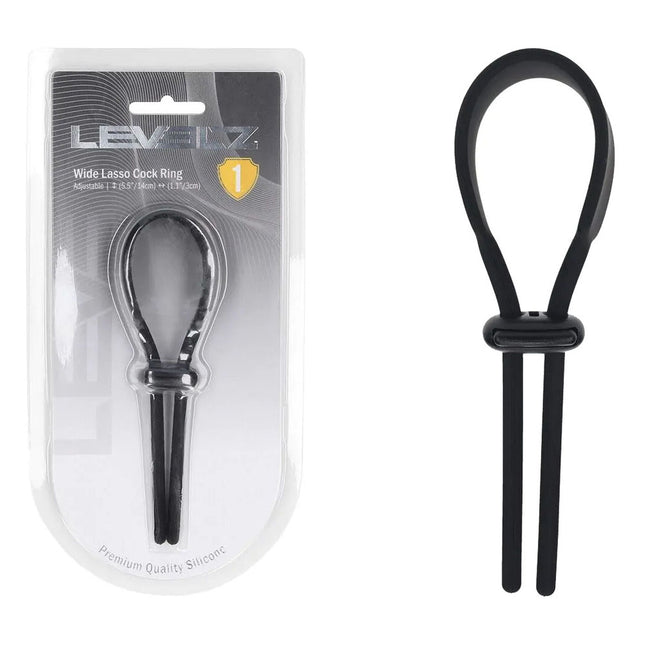 LEVELZ Wide Adjustable Silicone Lasso Cock Ring - Black