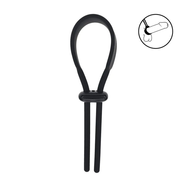 LEVELZ Wide Adjustable Silicone Lasso Cock Ring - Black