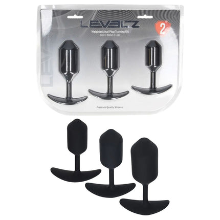 LEVELZ Silicone Weighted Anal Plug Training Set of 3 - Black
