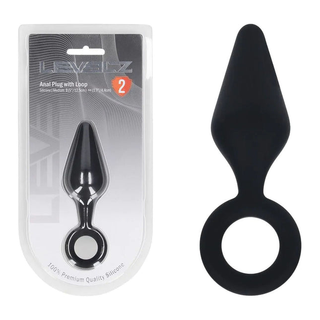 LEVELZ Silicone Medium Anal Plug with Loop - Black