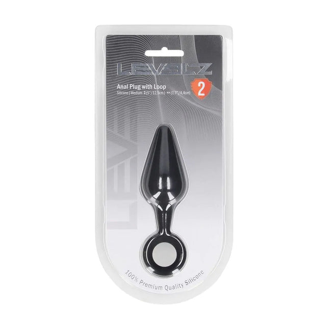 LEVELZ Silicone Medium Anal Plug with Loop - Black