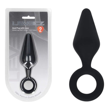 LEVELZ Silicone Large Anal Plug with Loop - Black