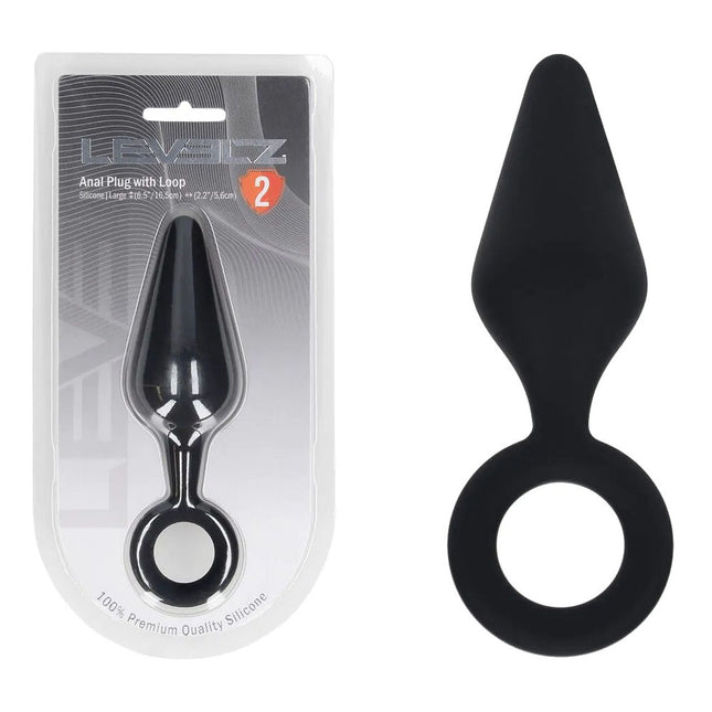 LEVELZ Silicone Large Anal Plug with Loop - Black