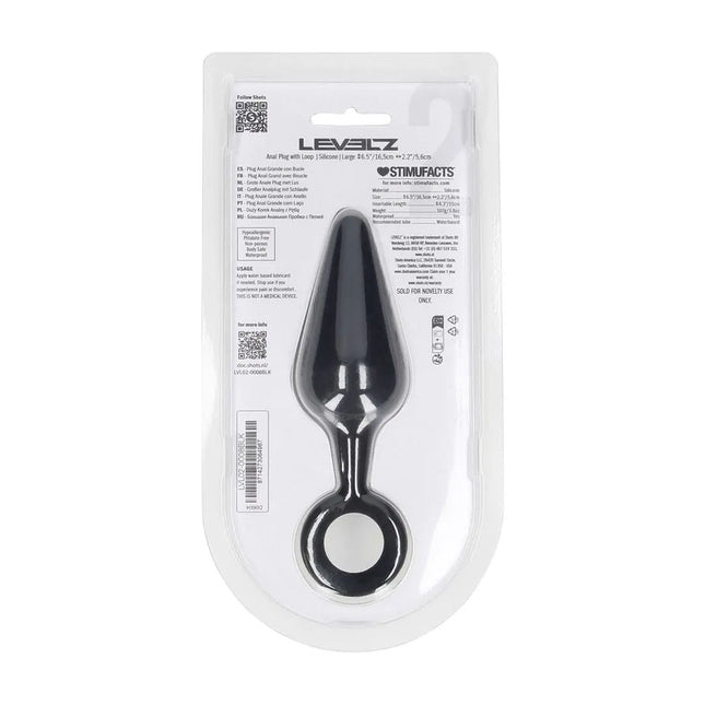 LEVELZ Silicone Large Anal Plug with Loop - Black