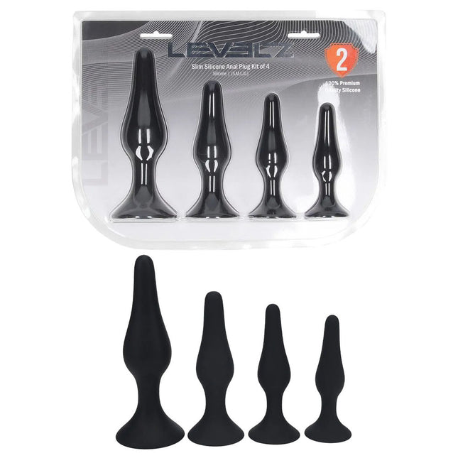 LEVELZ Slim Silicone Anal Plug Kit of 4 - Black Butt Plugs