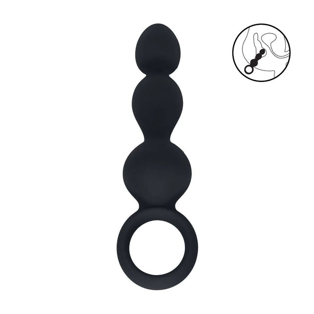 LEVELZ Beaded Silicone Anal Probe with Loop - Black