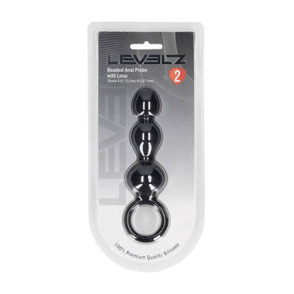 LEVELZ Beaded Silicone Anal Probe with Loop - Black