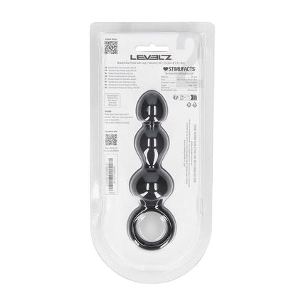 LEVELZ Beaded Silicone Anal Probe with Loop - Black