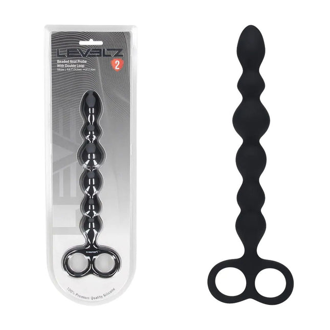 LEVELZ Beaded Silicone Anal Probe with Double Loop - Black