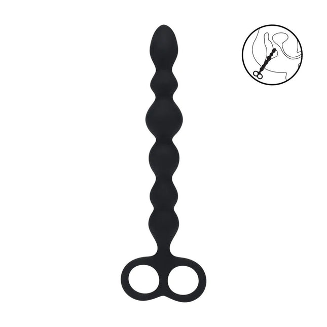 LEVELZ Beaded Silicone Anal Probe with Double Loop - Black