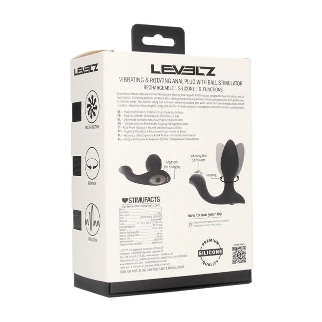 LEVELZ Vibrating & Rotating Anal Plug with Ball Stimulator - Black