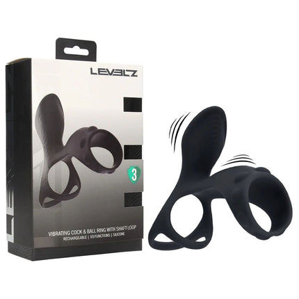 LEVELZ Vibrating Cock & Ball Ring with Shaft Loop - Black