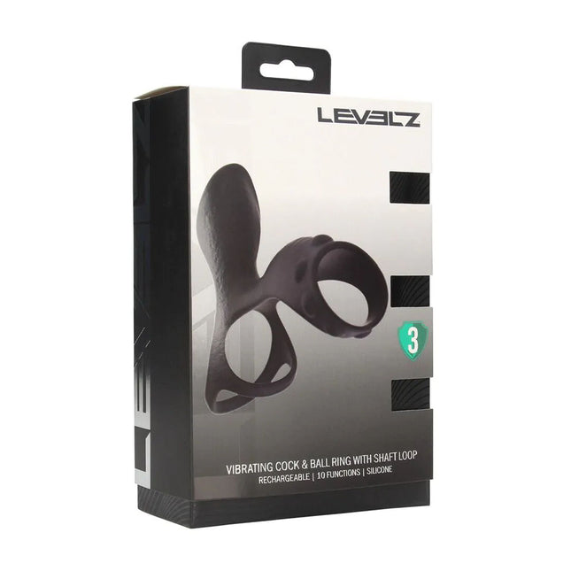 LEVELZ Vibrating Cock & Ball Ring with Shaft Loop - Black