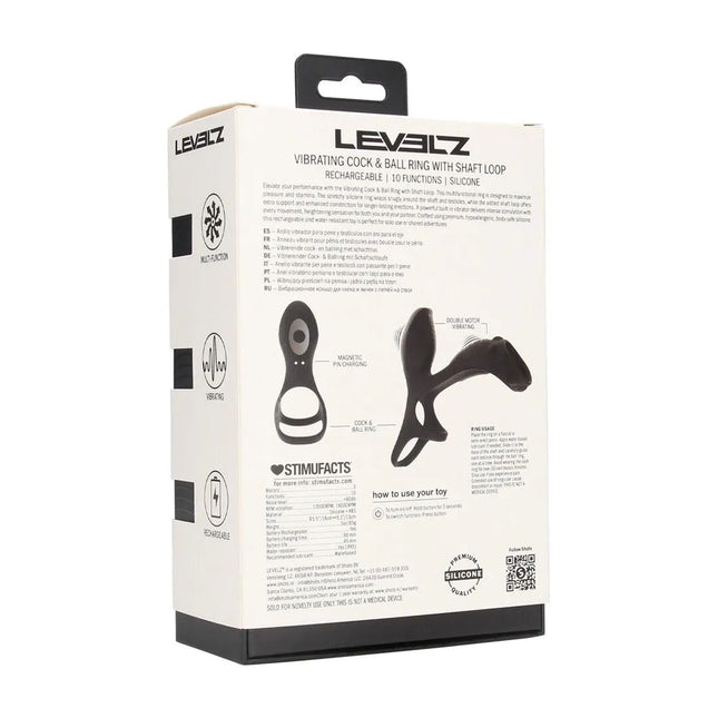 LEVELZ Vibrating Cock & Ball Ring with Shaft Loop - Black