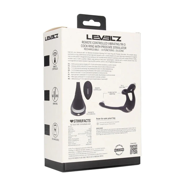 LEVELZ Remote Controlled Vibrating TriO Cock Ring with Prostate Stimulator - Black