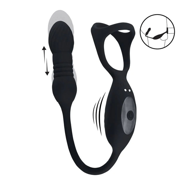 LEVELZ Vibrating & Thrusting TriO Cock Ring with Prostate Stimulator - Black