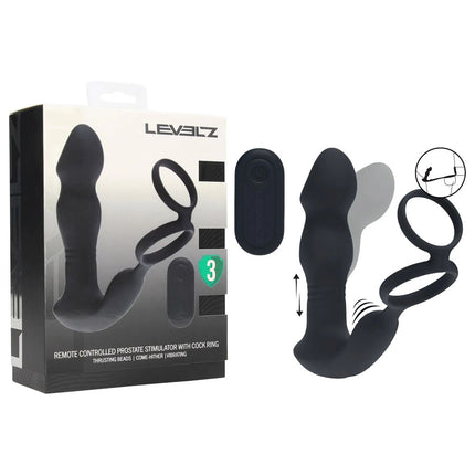LEVELZ Remote Controlled Prostate Stimulator with Cock Ring - Black
