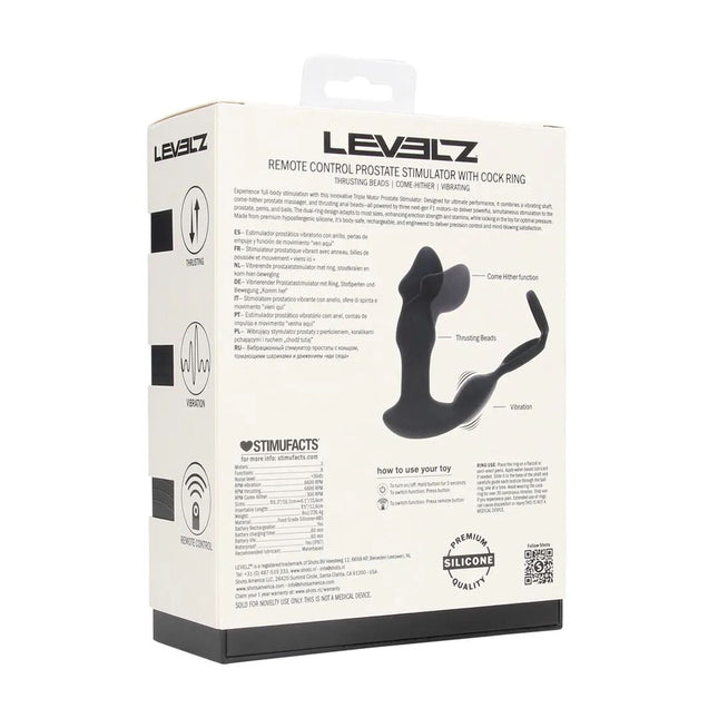 LEVELZ Remote Controlled Prostate Stimulator with Cock Ring - Black