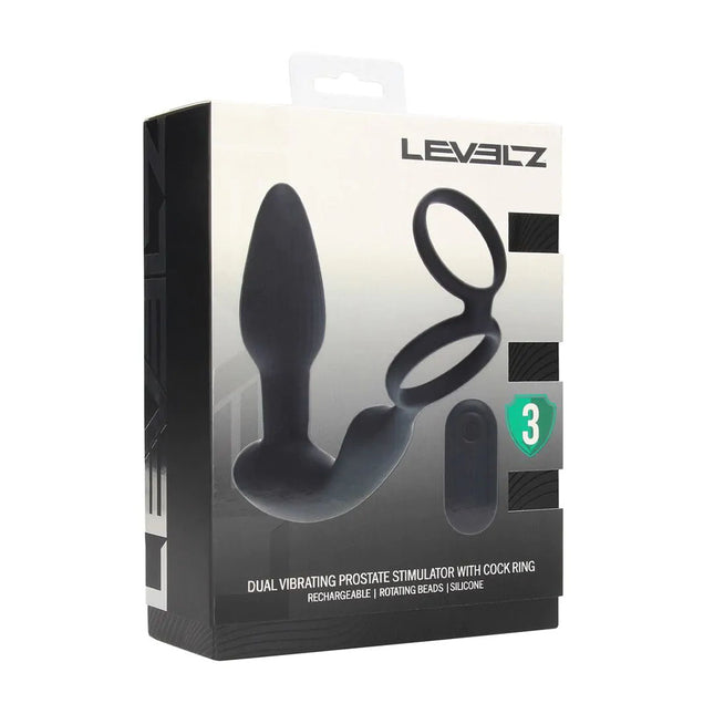 LEVELZ Dual Vibrating Prostate Stimulator with Cock Ring - Black