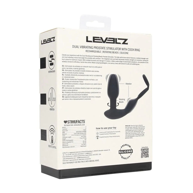 LEVELZ Dual Vibrating Prostate Stimulator with Cock Ring - Black