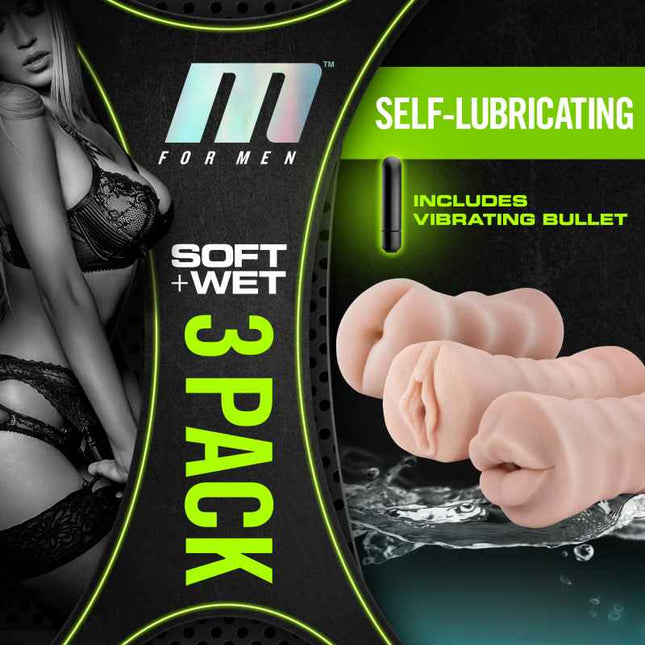 M For Men 3-Pack Self-Lubricating Vibrating Strokers 3 Pack