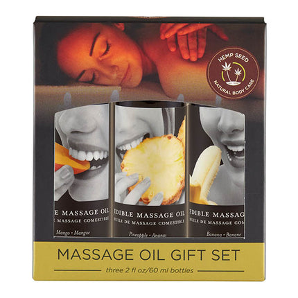 Edible Tropical Massage Oil Gift Set - Mango, Pineapple & Banana Flavoured - 3 x 60ml Bottles