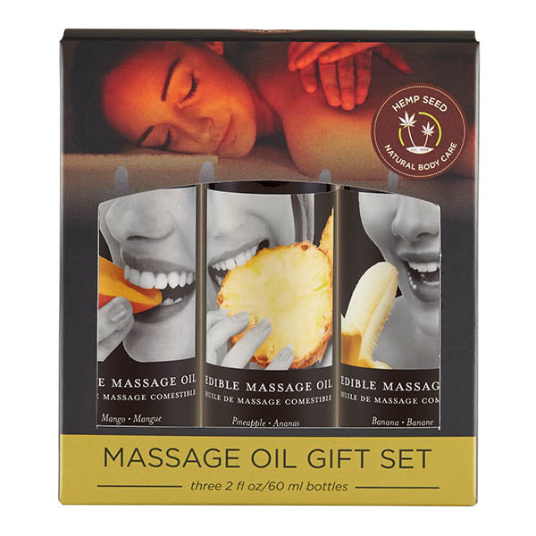 Edible Tropical Massage Oil Gift Set - Mango, Pineapple & Banana Flavoured - 3 x 60ml Bottles